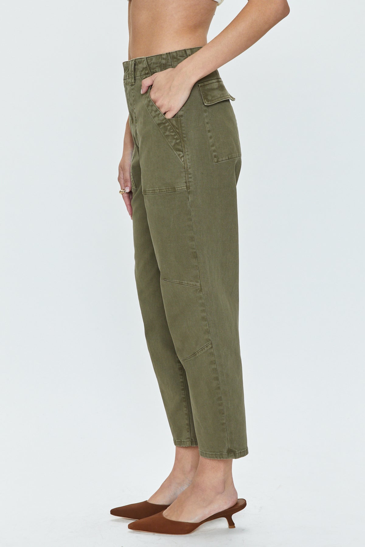 Pamela High Rise Straight Trouser - Dark Olive
            
              Sale